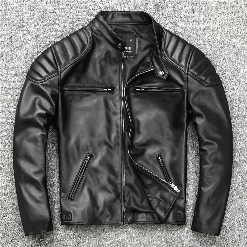 

2022 NEW Sheepskin Leather Jacket Men's Motorcycle Biker Spring Natural Genuine leather Jackets Slim Short coat