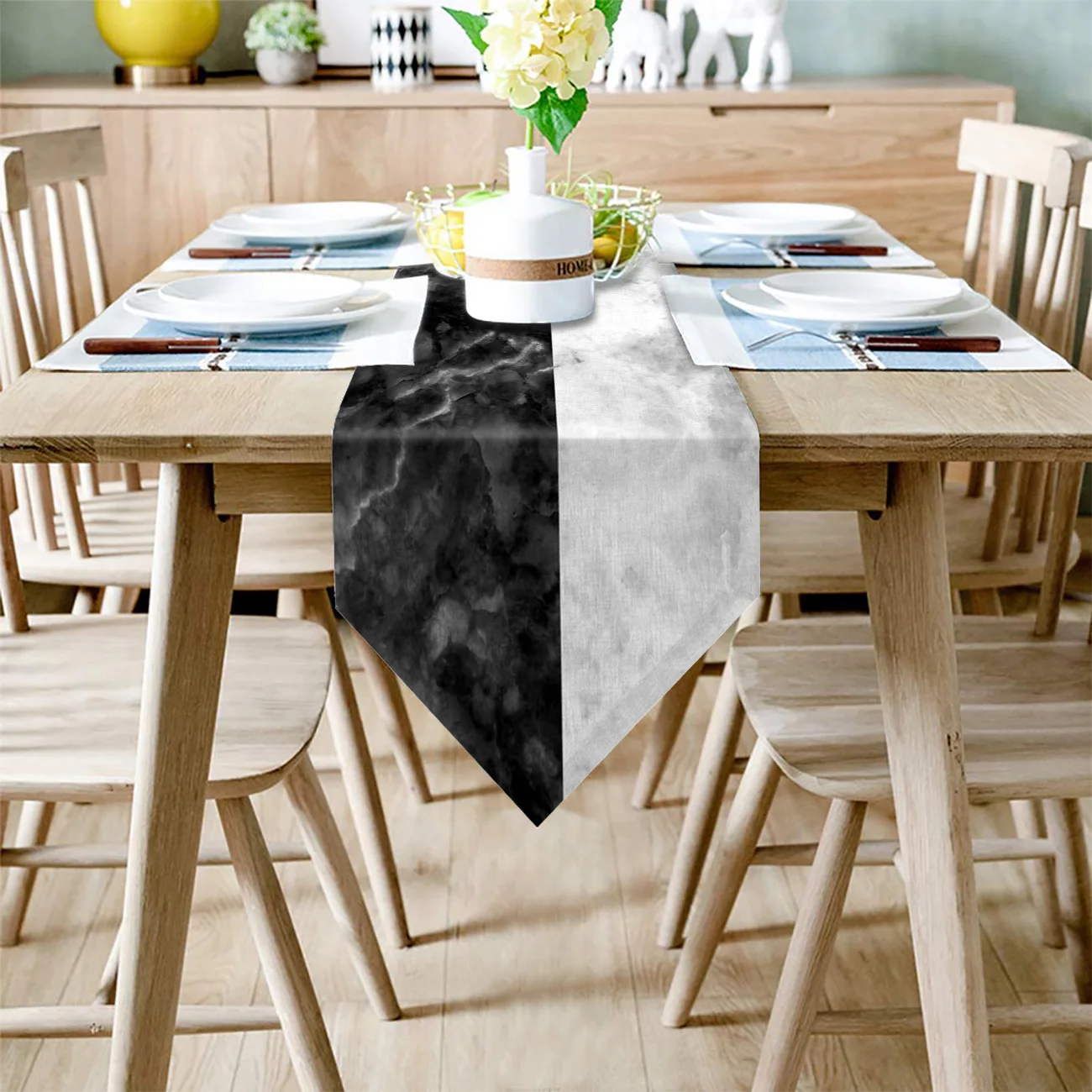 Белый черный мрамор натуральный современный Настольный бегун для свадебной