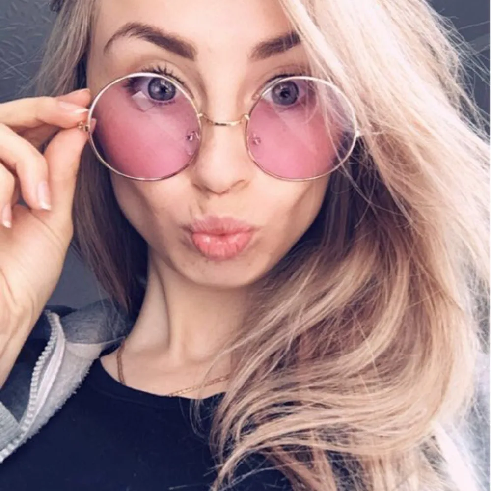 Винтажные круглые солнцезащитные очки женские ретро красные линзы