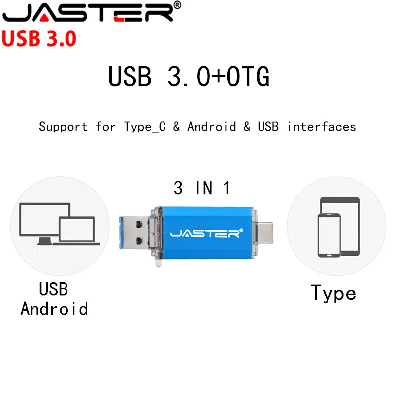 JASTER Новый 2 в 1 OTG (Android & PC Type_C) флеш накопитель USB 3 0 Металлический пользовательский