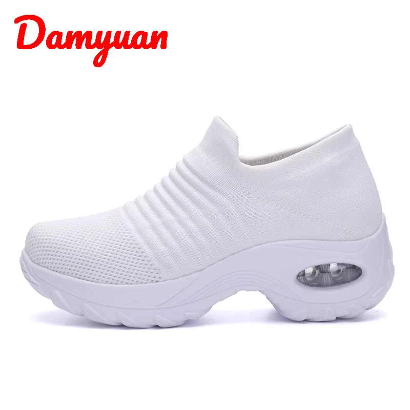 Damyuan/ новые осенние женские кроссовки с воздушной подушкой, размер 42, теплые спортивные кроссовки для бега на открытом воздухе, повседневные кроссовки, увеличивающие рост - Цвет: Белый