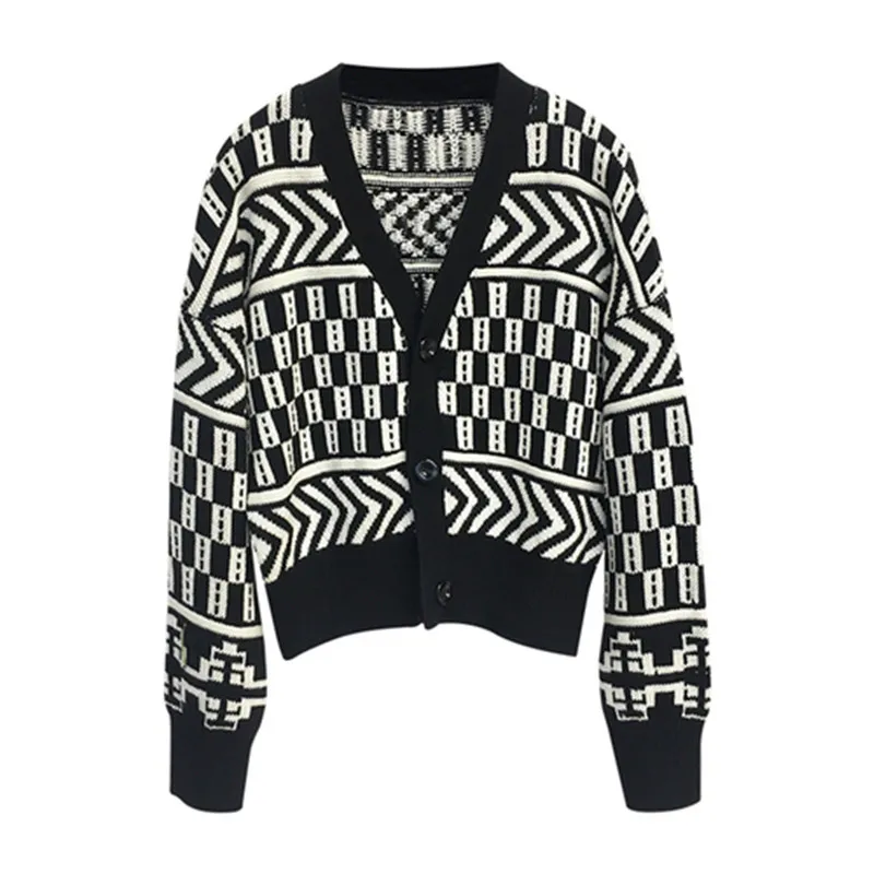 Винтажный геометрический вязаный кардиган женский модный осенне-зимний свитер
