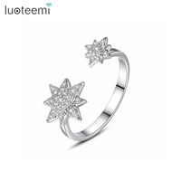 luoteemi trendy sparkling cubic zirconia star adjustable finger rings for women silver color couple wedding rings for bridal