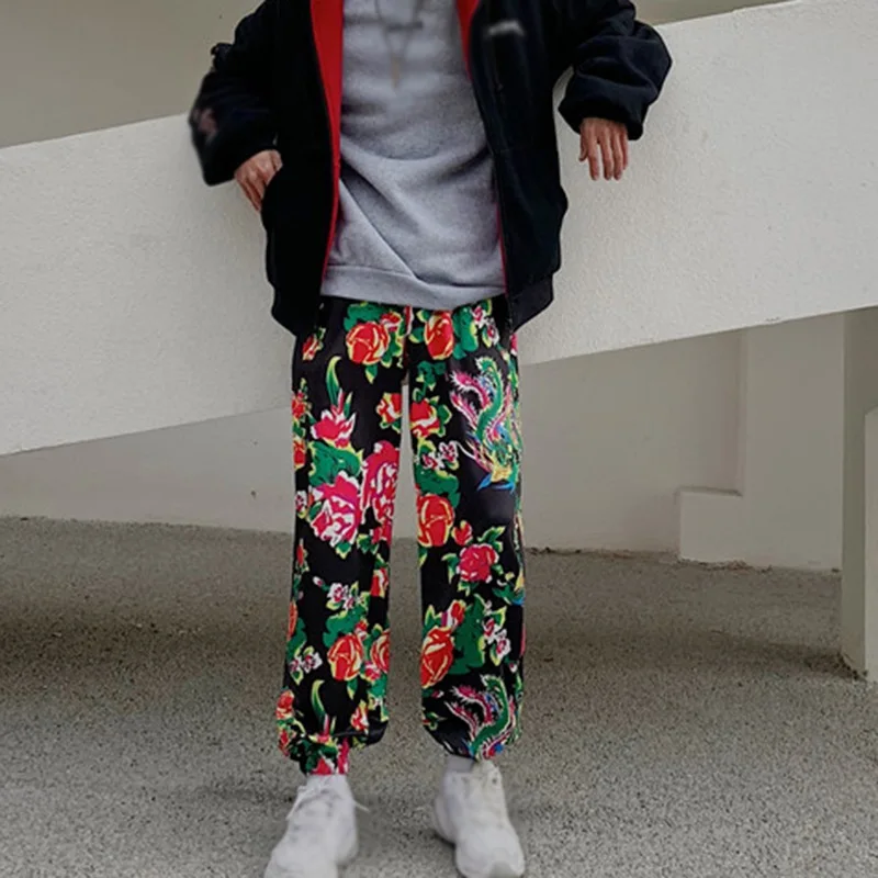 Брюки с большим цветком для мужчин и женщин модная уличная одежда в стиле хип-хоп