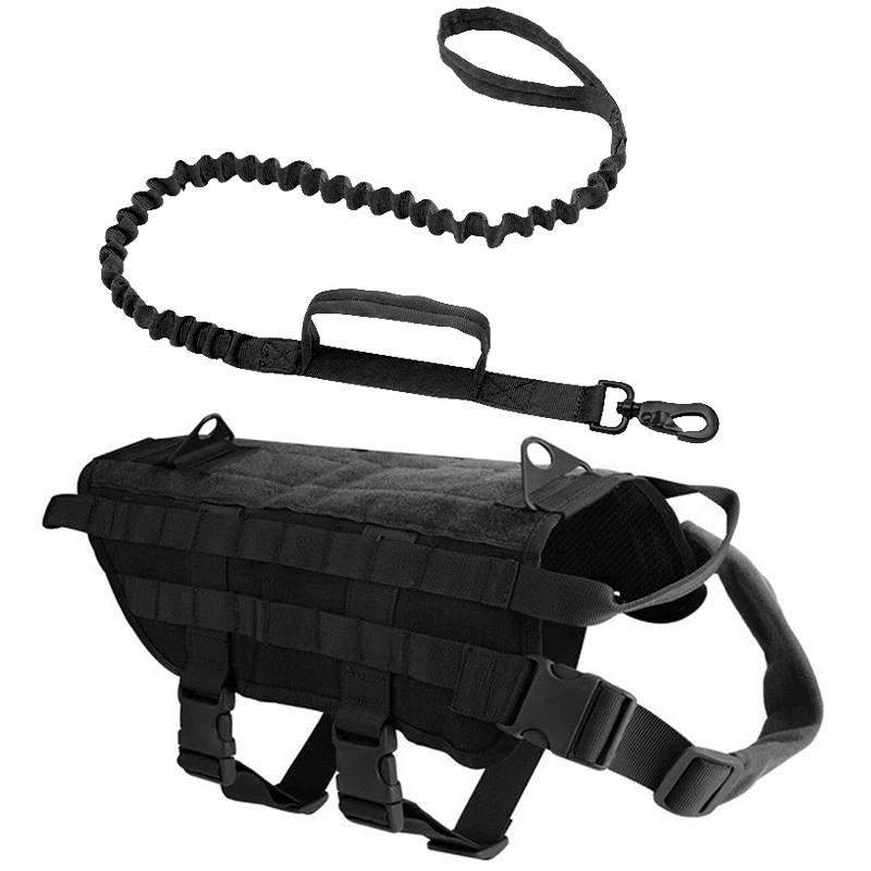 Harness Black Поводок для собак жилет с поводком регулируемый нейлоновый, военный, тактический Хаунд К9 тренировочный патруль для маленьких средних больших собак овчарка - Цвет: Harness Black