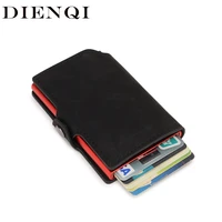 dienqi black leather man wallet rfid metal ultrathin business cardholder cash pocket money bag wallet magic wallet wolet walet