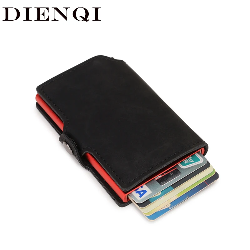 Кожаный мужской кошелек DIENQI с RFID защитой ультратонкий металлический держатель
