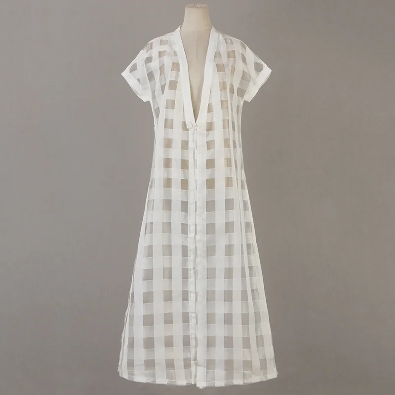 

Sun Protection Clothing for Women Summer 2020 New Retro Fashion Frog Mid-Length Plaid Organza Coat