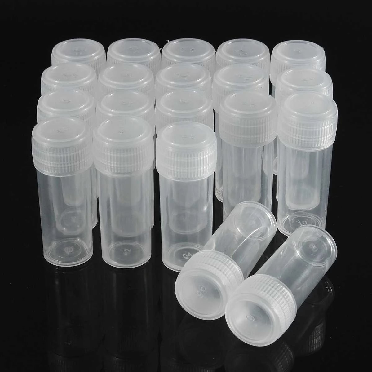 

200pcs 5ml Plastic Test Tubes Vials Sample Container Powder Craft Screw Cap Bottles for Office School Chemistry Supplies