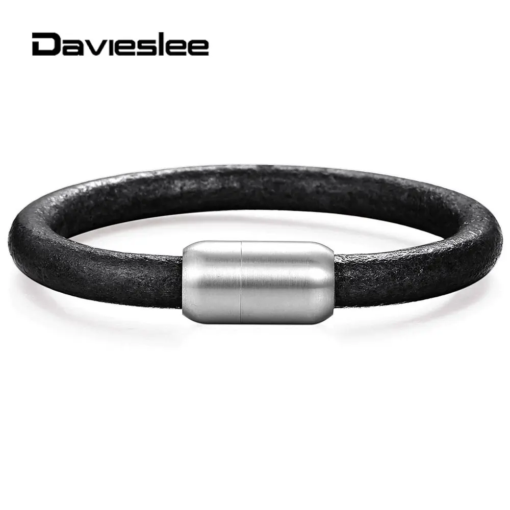 Черный кожаный браслет для мужчин и мальчиков 8 мм мужской в панк стиле ювелирные