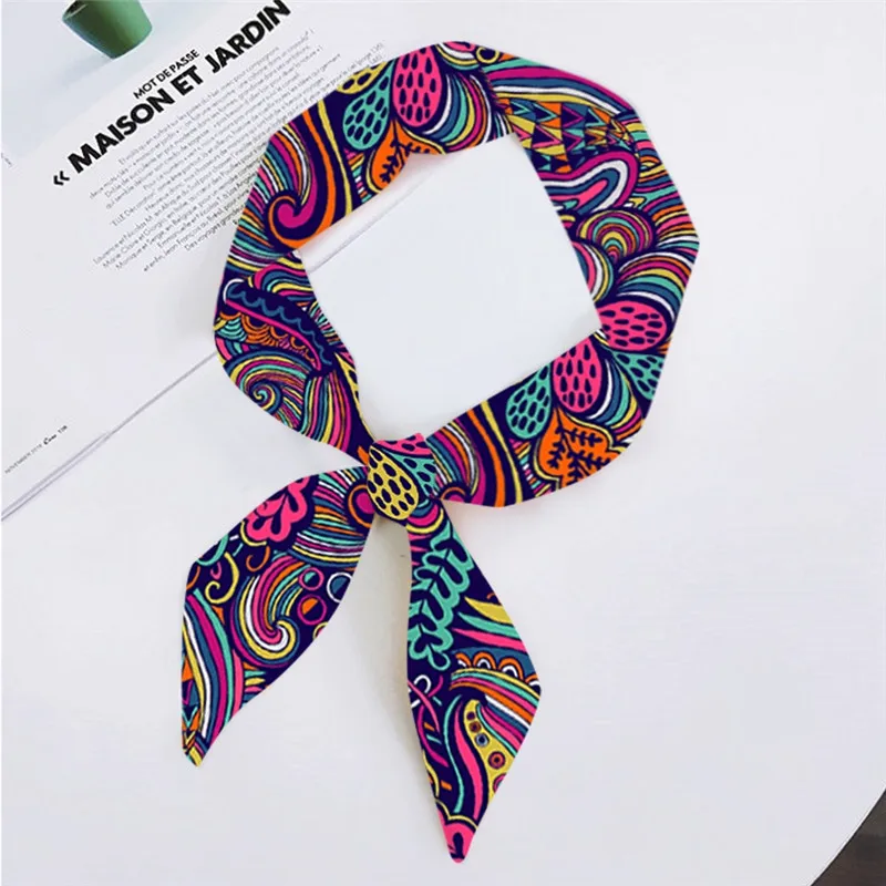 

PINKSEE Shiny Lovely Butterfly Print Scarf Skinny Design Wrist Handle Bag Scarves Chiffon Lady Scarf Tie