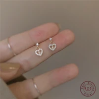 925 sterling silver european small crystal heart plating 14k gold stud earrings women fashion exquisite anniversary jewelry