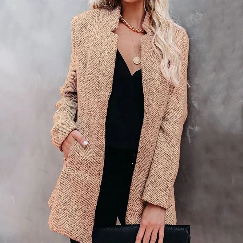 

Fall Women Long Woolen Jackets Manteau Femme Jacket Trench Wool Blends High Quality Warm Overcoat Fashion Long Coats Office Lady