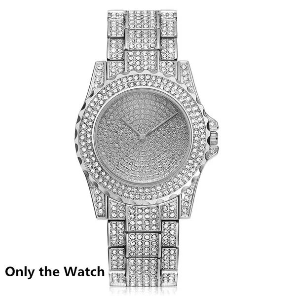 Only Silver watch Ожерелье в стиле хип-хоп+ часы+ браслет, полностью вымощенные стразы, кубинская цепочка в стиле кантри, золото, CZ, побрякушка для Мужчин, Ювелирные изделия - Окраска металла: Only Silver watch