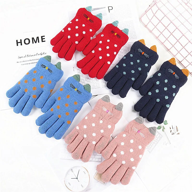 4-7 Years Children Gloves Girl Boy Winter Warm Baby Knitted Fingers Kid Velvet Thick For | Детская одежда и обувь