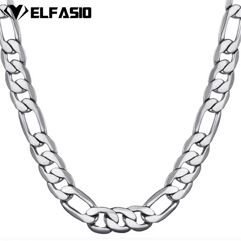 Elfasio 5/7/9 мм широкий Фигаро звено цепи ожерелье для мужчин и женщин из нержавеющей
