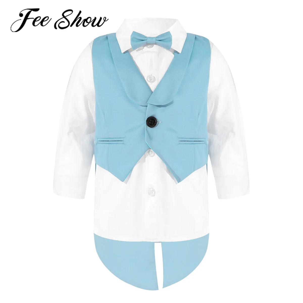 

Детский Свадебный костюм, наряд для маленьких мальчиков, смокинг джентльмена, белая рубашка с длинным рукавом и галстуком-бабочкой, топ на о...