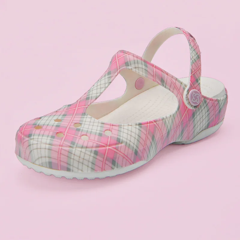 

Women Sandals Beach Jelly Shoes Woman Flat Sandals New EVA Soft England Checkered Summer Casual Slip on Sandals Platform Shoes