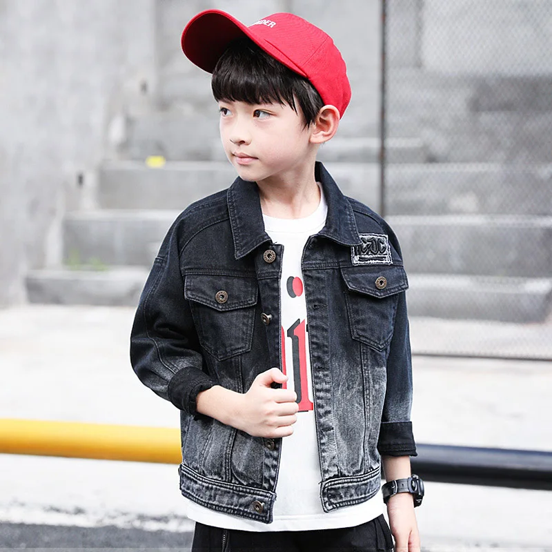 Джинсовая куртка для мальчиков теплая зимняя с бархатным флисом и градиентными