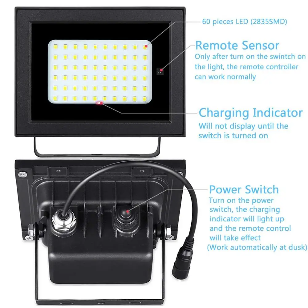 Прожектор на солнечной батарее Открытый Водонепроницаемый 60 светодиодный