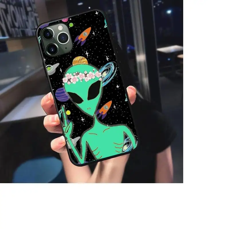 

Aesthetics Cute Cartoon alien space Phone Case For iphone 7 8 plus x xr xs 11 12 mini pro max black soft nax fundas cover