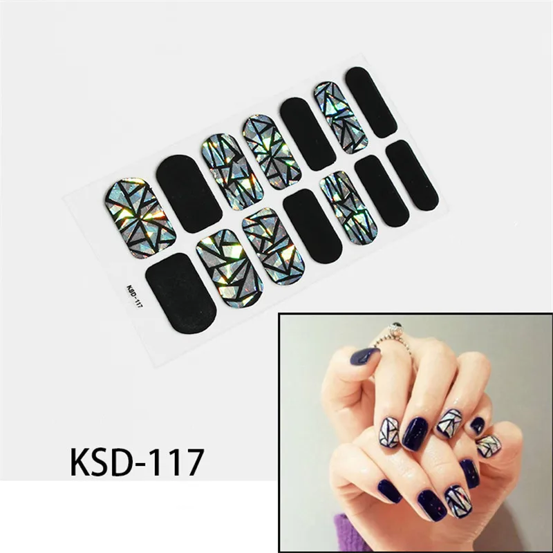 KSD117 14 насадок/листов, цветные 3D наклейки для дизайна ногтей, клей, ползунок, блестящие украшения для ногтей, трафарет для маникюра - Цвет: KSD117