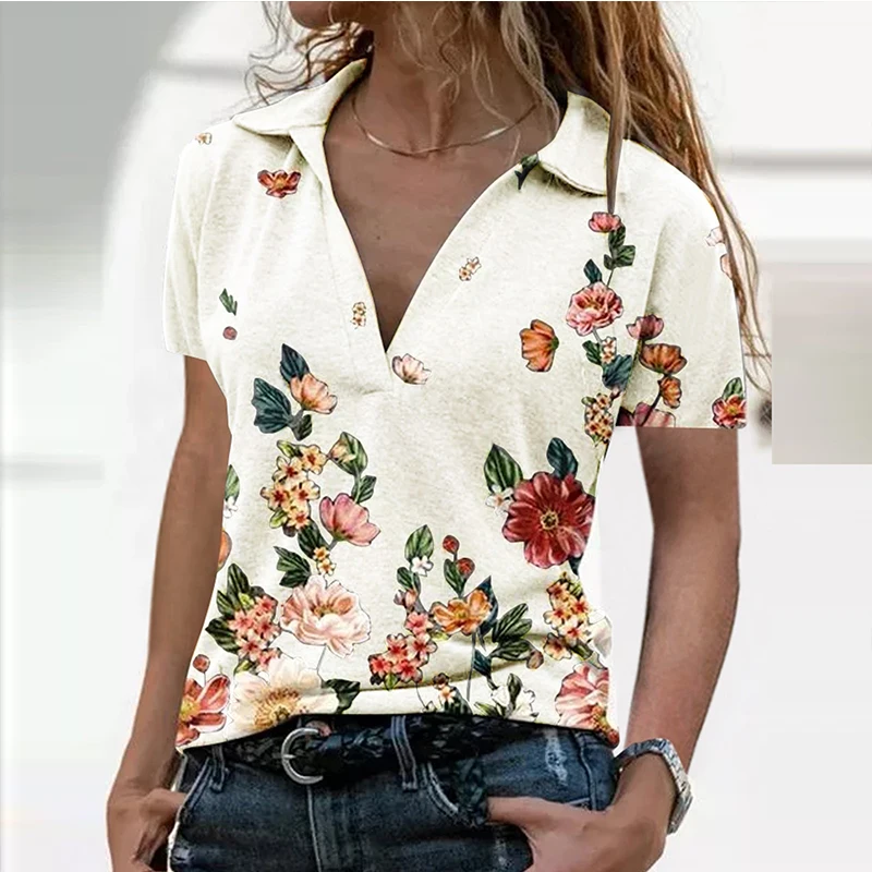 

Fashion Floral Print Blouse Shirt Loose Sexy V-Neck Tops Tee Summer Casual Ladies Top Female Women Short Sleeve Blusas Pullover
