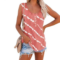 65 dropshippingt shirt soft breathable women round neck sleeveless striped vest for summer