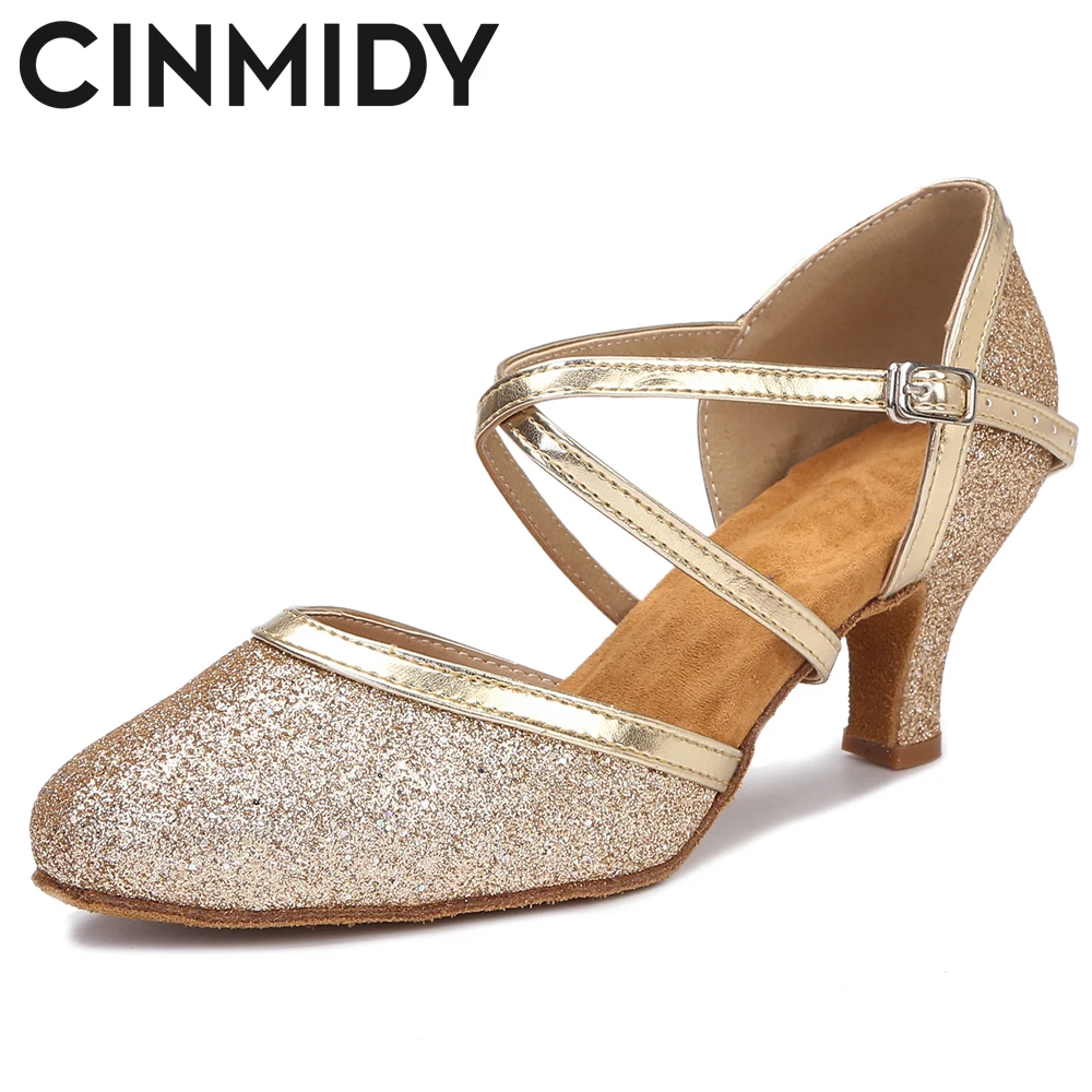 

Latin Dance Shoes for women Rubber Sole Modern Ballroom Tango Dancing Shoes For Girls Soft sole Tango Waltz Dance Heels CINMIDY
