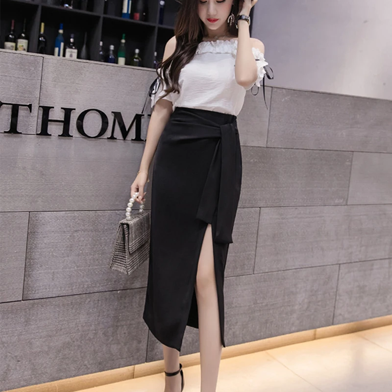 OIONINOS Новинка лета 2019 ремни с разрезом юбка в длинном разрезе асимметричная сумка