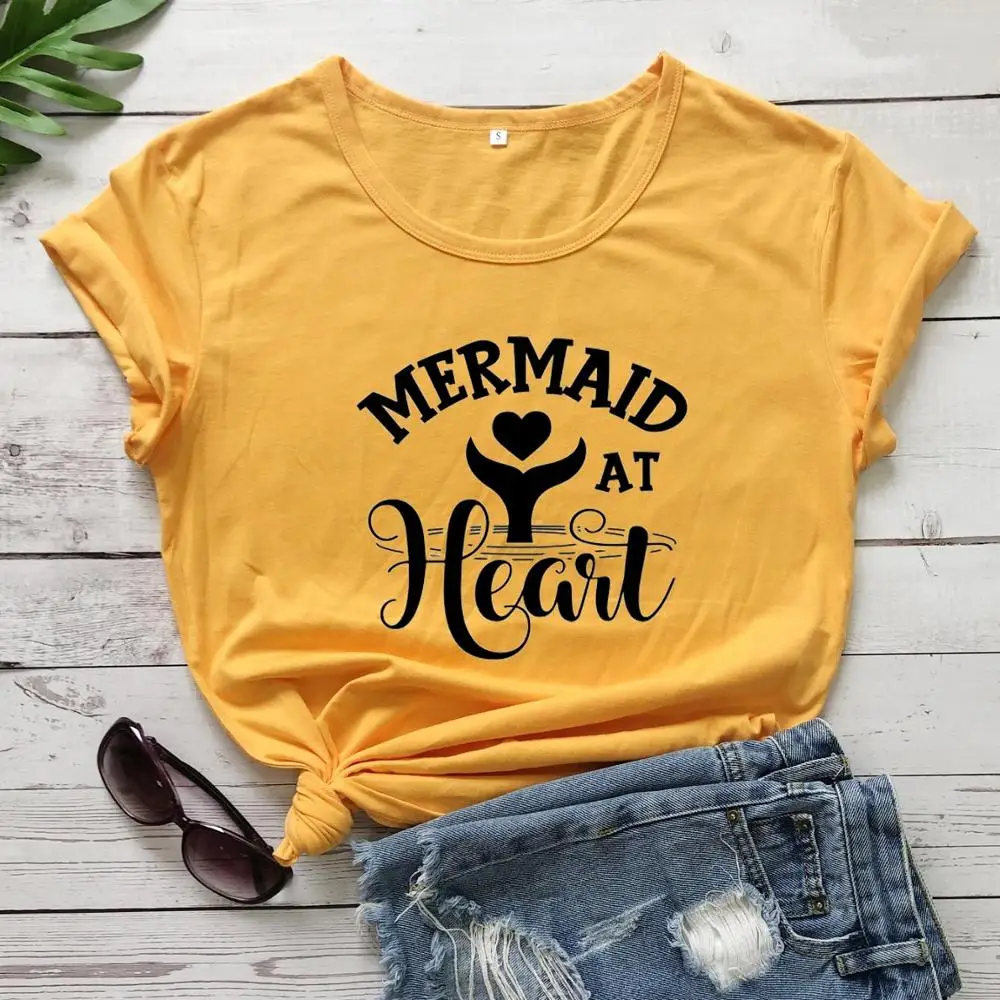 

Mermaid at heart graphic women fashion cotton casual camiseta rosa feminina t shirt young gift tees hipster girl gift tops M413