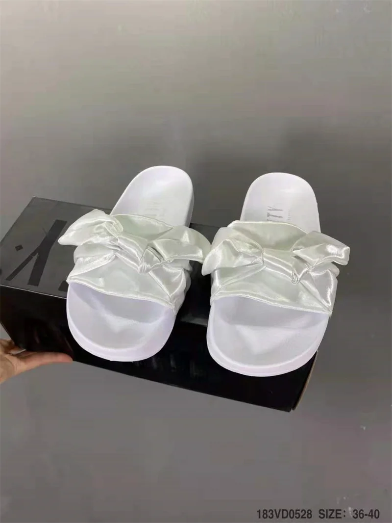 

New Summer Women Slik Sandals Fashion Sandalias De Mujer Pu Ma X Fenty Bow Slide Zapatos De Mujer Open Toe Shoes