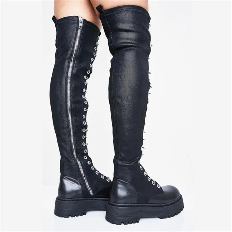 PXELENA Сапоги выше колена в байкерском стиле панк готика для костюмированной