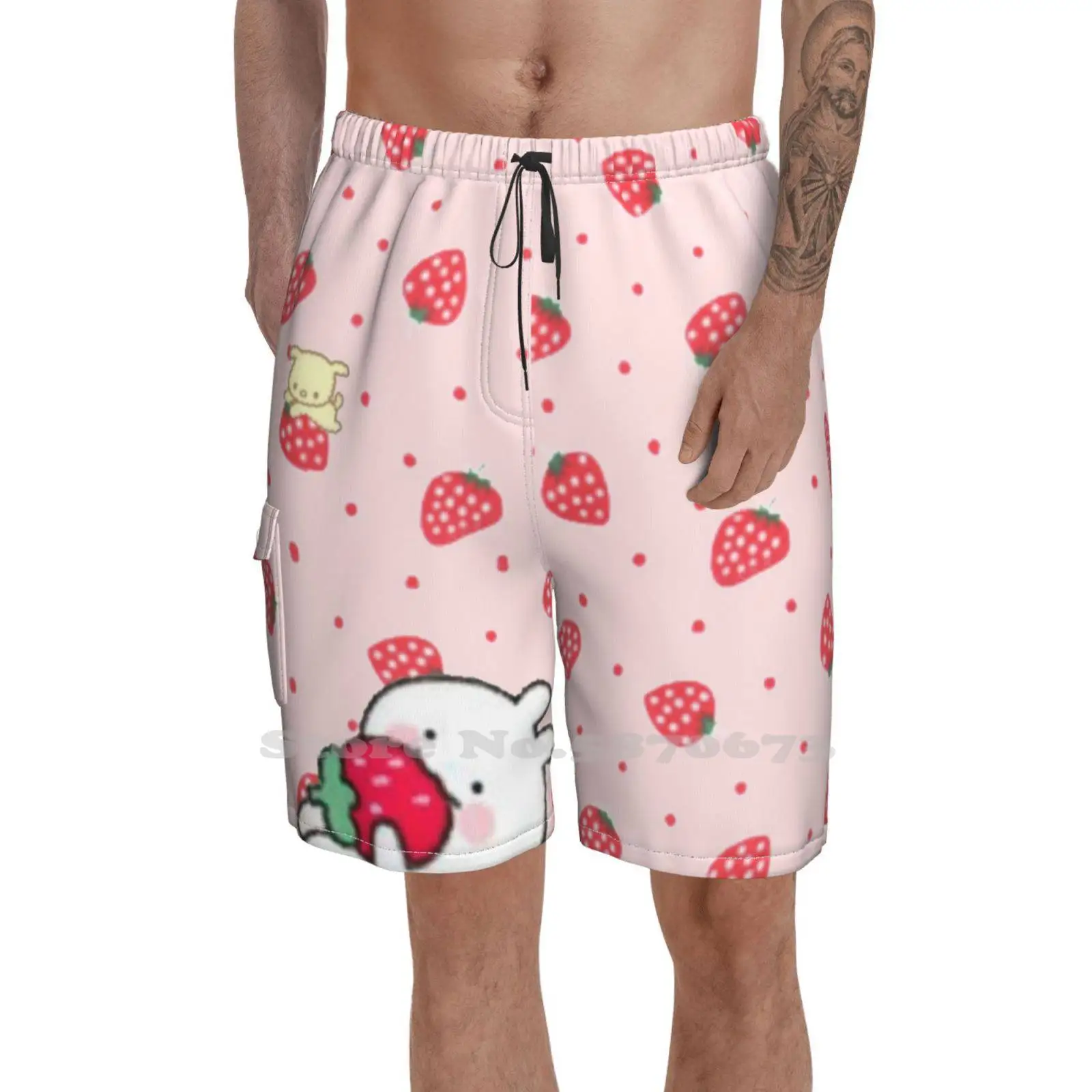 Шорты пляжные с клубничным принтом свободные тонкие спортивные милый кролик