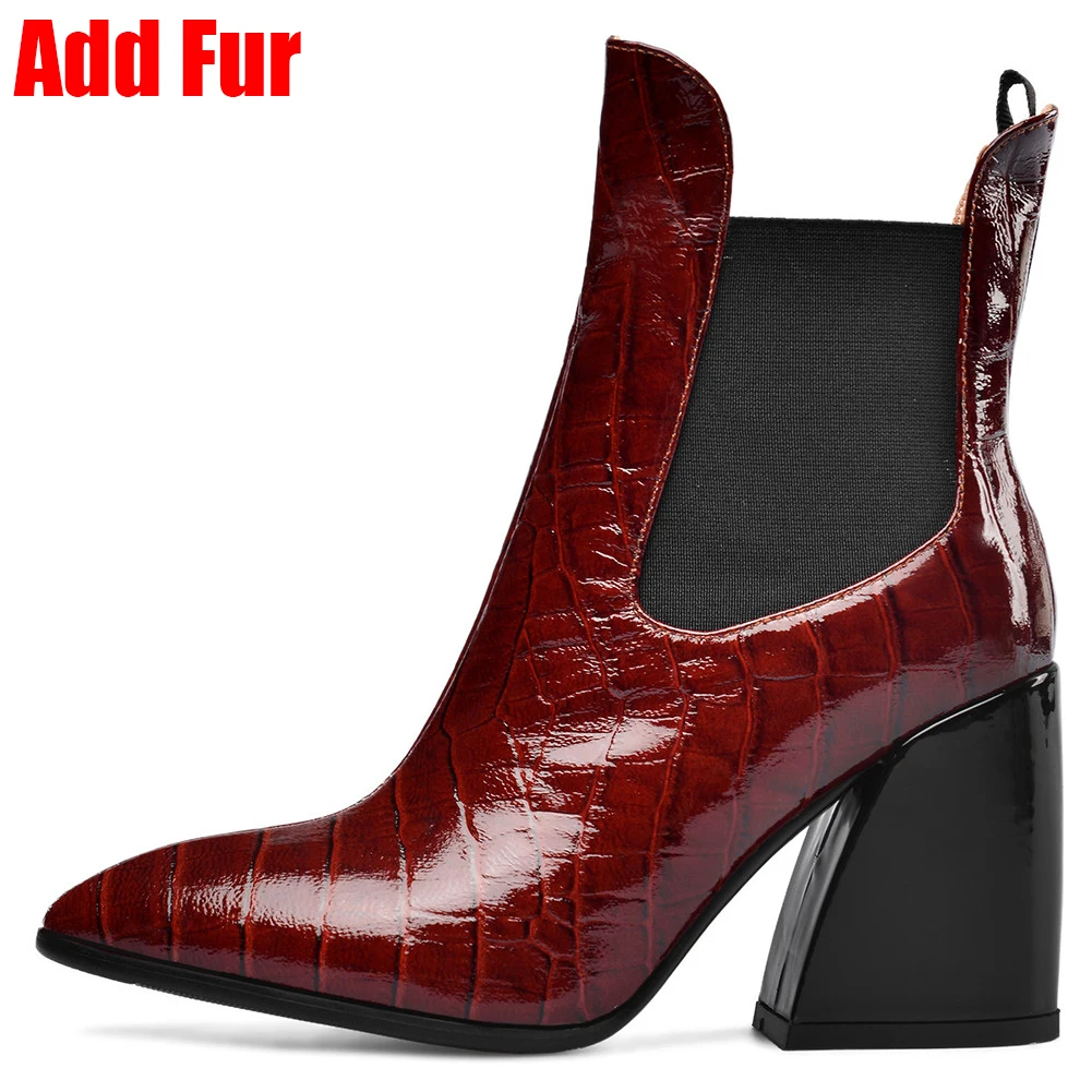 wine 2 thin fur BONJOMARISA; Новинка; Размеры 33-43; Роскошные брендовые дизайнерские ботиночки; женские Качественные ботильоны из натуральной кожи; коллекция года; женская обувь на высоком каблуке - Цвет: wine 2 thin fur