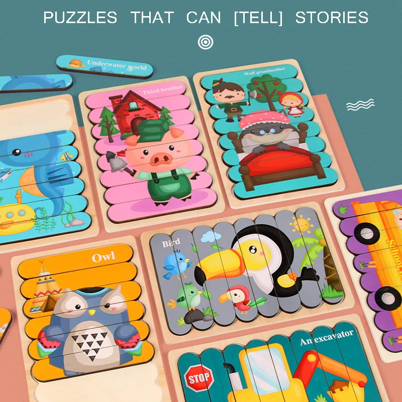

Children Puzzles Double-Sided 3D Puzzle Storytelling Puzzle Stacking Montessori Puzzle For Kids Toy Children Playing Gifts