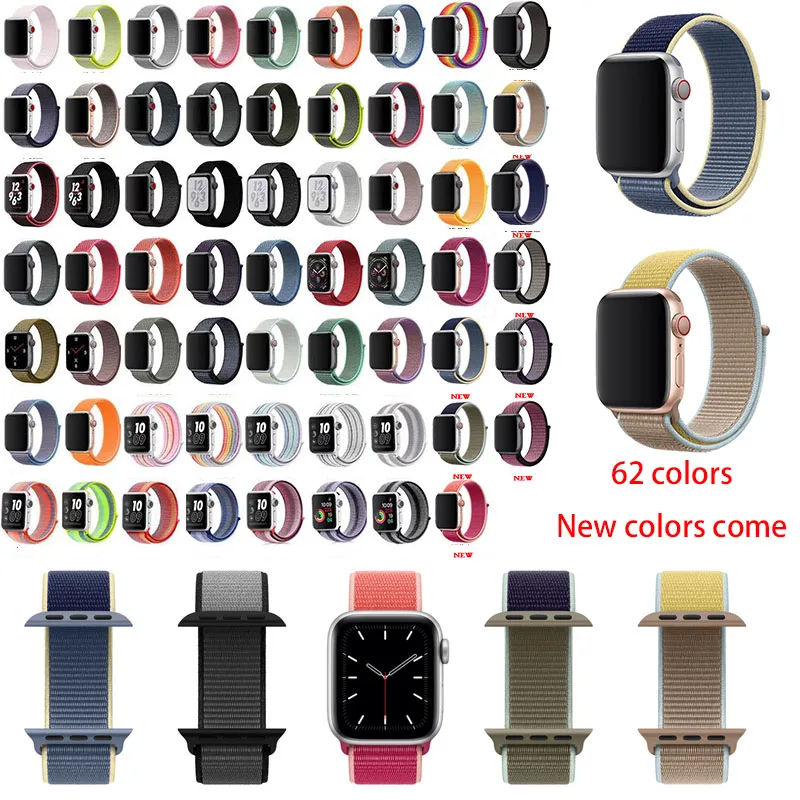 Ремешок для наручных часов Apple Watch 4 5/3/2/1 38 мм 42 мм 62 NewColors нейлон мягкий дышащий сменный ремешок петли для наручных часов iwatch серии 4 40 мм 44 мм