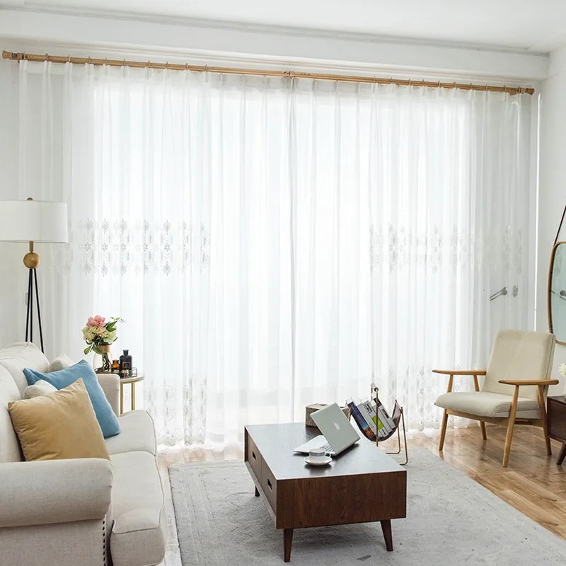 Белая прозрачная занавеска с цветочной вышивкой для гостиной занавески из
