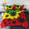 BlessLiving Maple Leaf Summer Bedspread Marijuana Bedding 3 Piece Red Yellow Green Leaves Thin Duvet Modern Quilt Set edredom 1