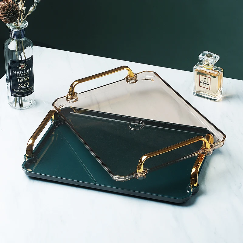 Acrylic Tray Golden Handle Nordic Transparency Storage Pallet Rectangle Tea Set Cup Sundries Home Kitchen Supplies Serving | Дом и сад
