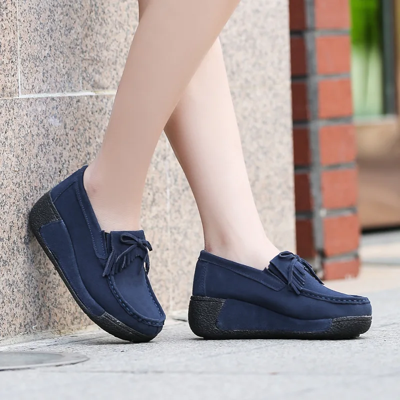 

Autumn Thick Bottom Platform Sneakers Women Shoes Suede Leather Casual Shoes Women Tassels zapatos mujer Loafer XKD7098
