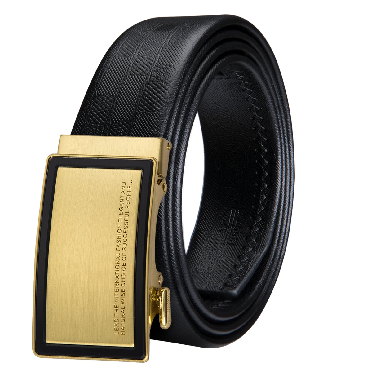 

Belt Men 100% Real Cowskin Male Belt Black Leather Waist Strap Gold Automatic Buckle Male Letter Belt for Business Barry.Wang
