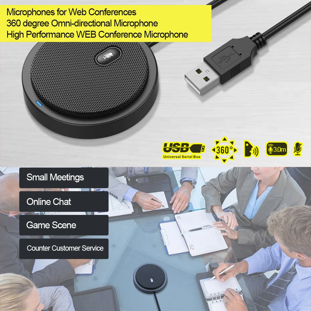 

USB Omni-directional Condenser Microphone Mic for Meeting Business Conference Computer Laptop PC Voice Chat Video Games Live