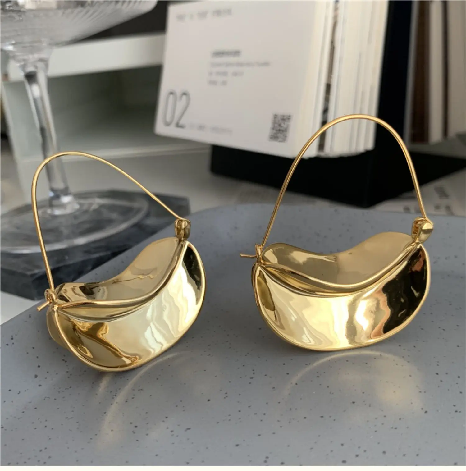 

Regular Earrings European and American French Style Minimalist Personality Exaggerated Brass Gold Plated Earrings