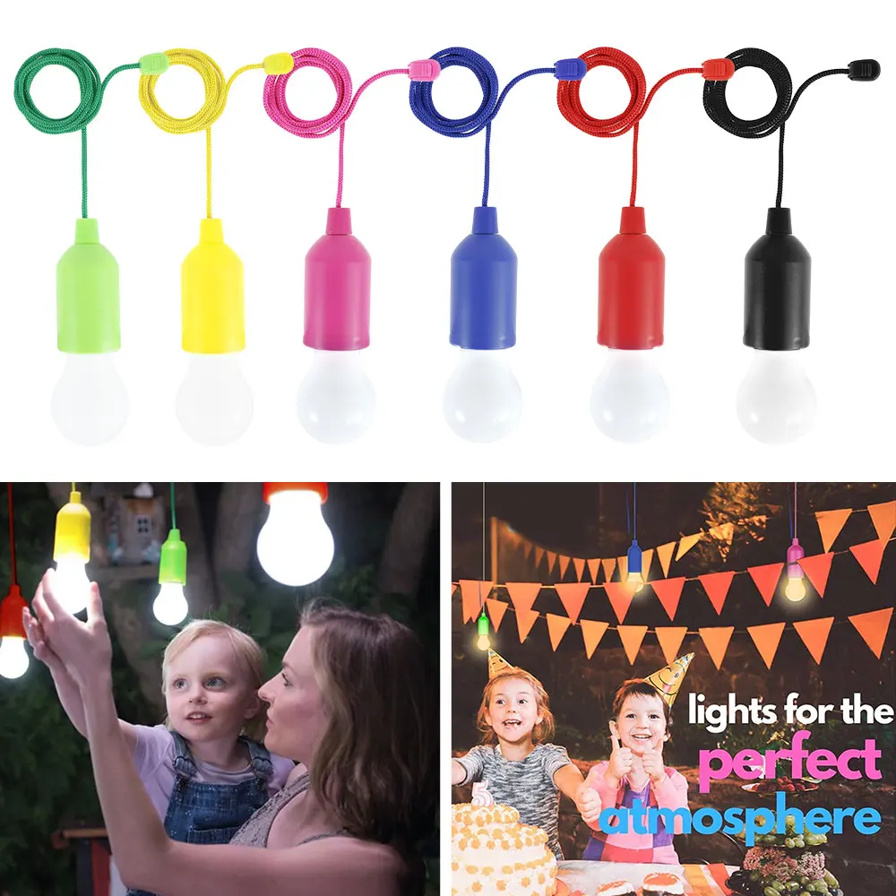 

Portable Colorful LED Hanging Lamp Drawstring Light Tent Camping Light Bulb Retro Outdoor Home Creative Night Light Cord Bulbs