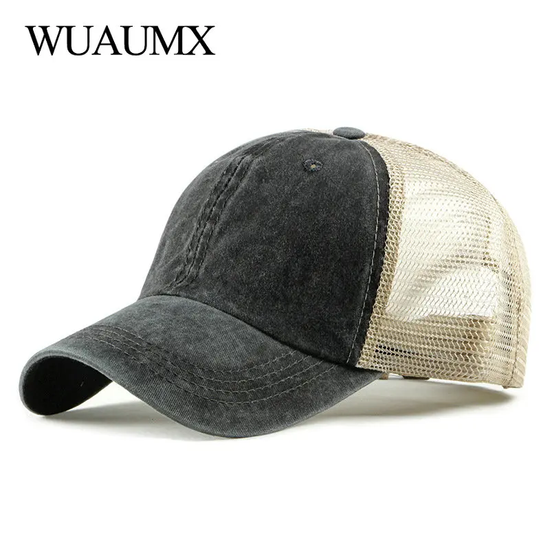 

Wuaumx NEW Summer Baseball Cap Men Women Casual Solid Mesh Cap Breathable Snapback Hat Net Trucker Caps Beach Sun hat Casquette
