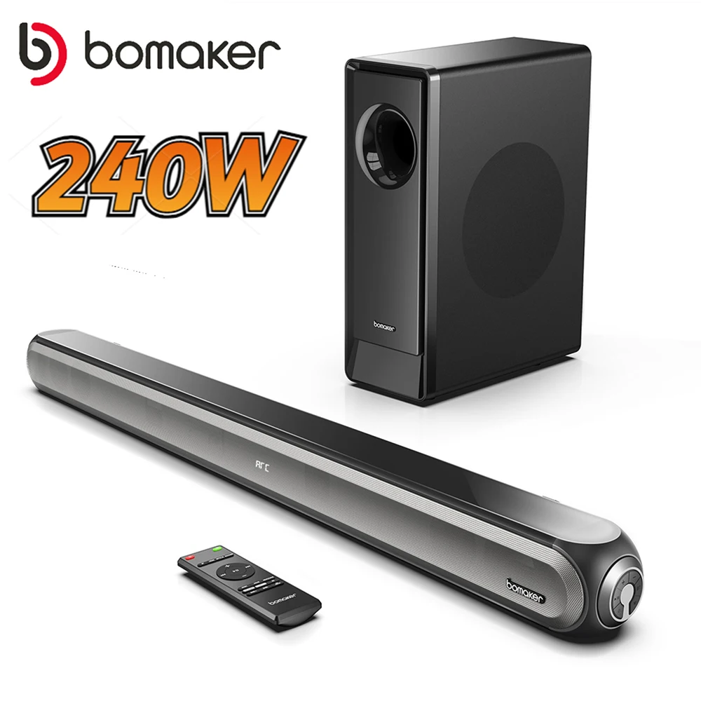 

BOMAKER 240W 2.1 TV Soundbar Home Theater Sound System Bluetooth Speaker Sound Bar Subwoofer Support Optical AUX ARC Speakers