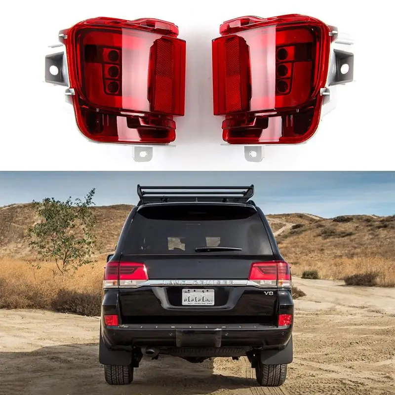 

Red Lens LED Rear Bumper Tail Lights Reflector For Toyota Land Cruiser 2016 2017 2018 2020