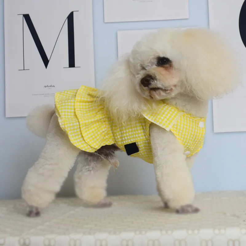 

Summer Cotton Plaid Dress Pet Princess Dresses Small Dogs Cats Flower Bow Puppy Dog Yorkshire Cats Skirt Pet Costume Hot Sell