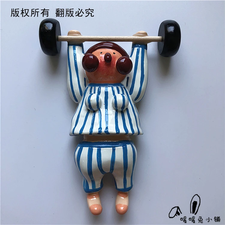 Cartoon weightlifting doll resin refrigerator sticker three-dimensional magnetic decoration | Дом и сад